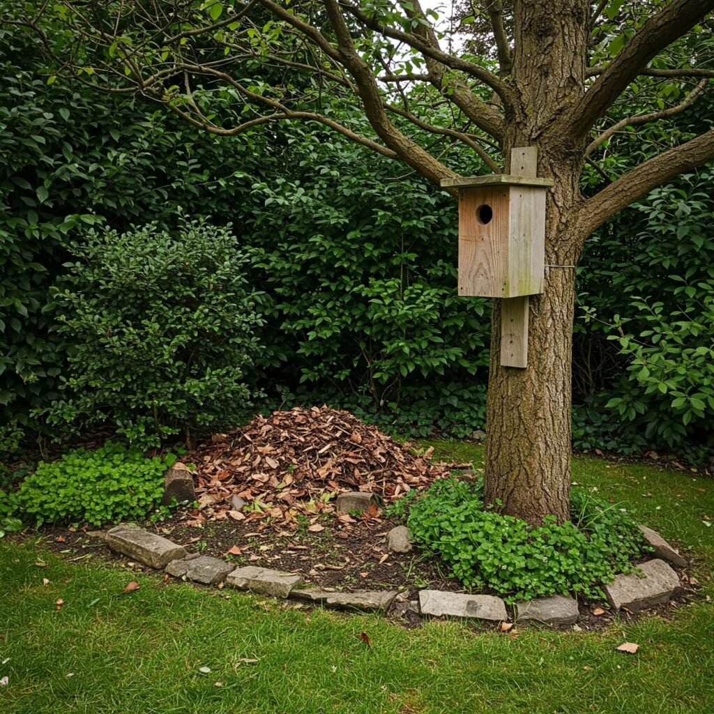 Backyard wildlife habitat corner.