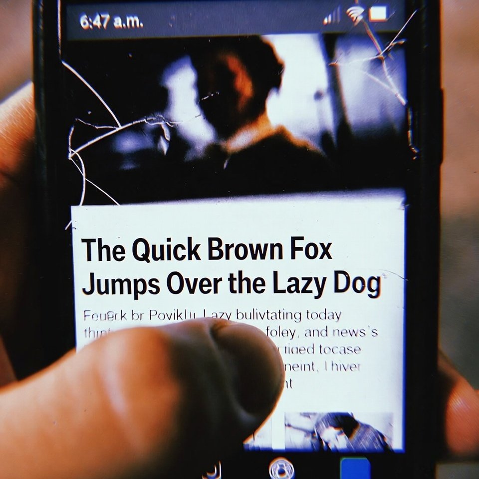 Cracked phone screen showing article at 6:47 a.m.